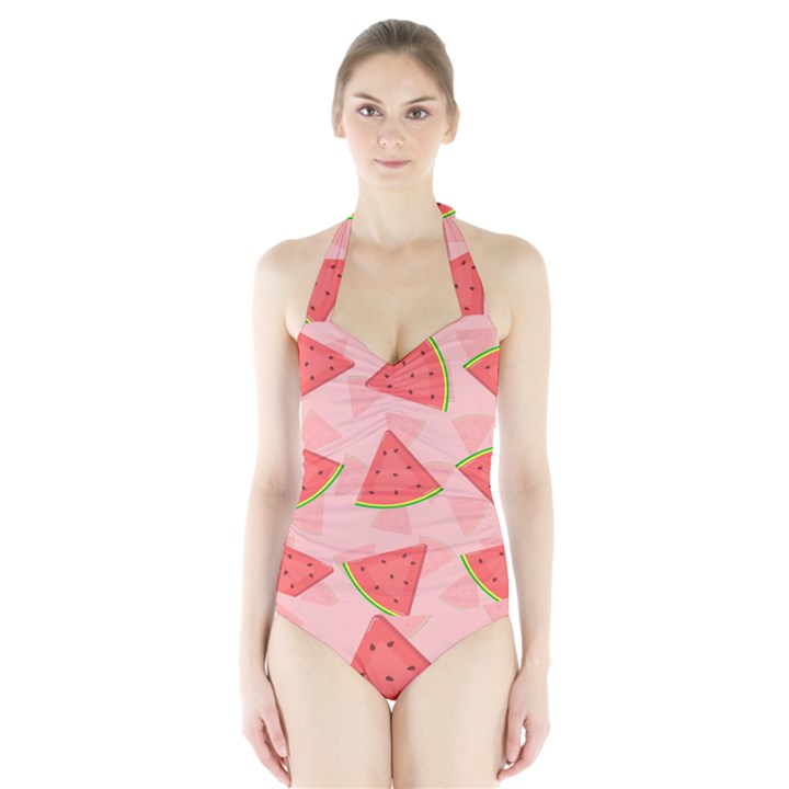 Background Watermelon Pattern Fruit Food Sweet Halter Swimsuit