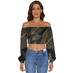 Leaves Nature Art Design Pattern Long Sleeve Crinkled Weave Crop Top by Ravend