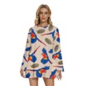 Bird Animals Parrot Pattern Round Neck Long Sleeve Bohemian Style Chiffon Mini Dress View1