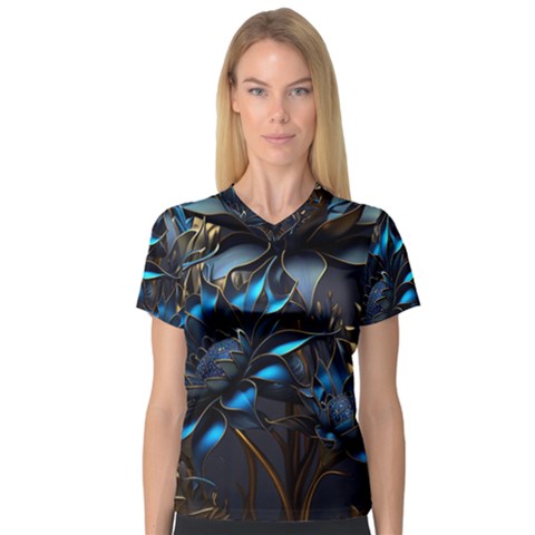 Flower Metal Flowers Sculpture V-neck Sport Mesh Tee by Ravend