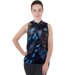 Flower Metal Flowers Sculpture Mock Neck Chiffon Sleeveless Top by Ravend