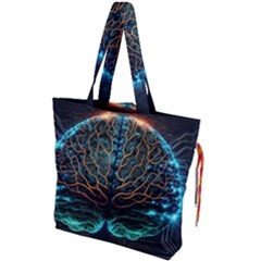 Brain Mind Technology Circuit Board Layout Patterns Drawstring Tote Bag by Uceng