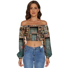 Books Long Sleeve Crinkled Weave Crop Top by artworkshop