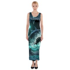 Sculpture Dinosaur Shark Frozen Winter Fantasy Fitted Maxi Dress by Ravend