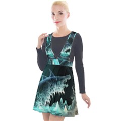 Sculpture Dinosaur Shark Frozen Winter Fantasy Plunge Pinafore Velour Dress by Ravend