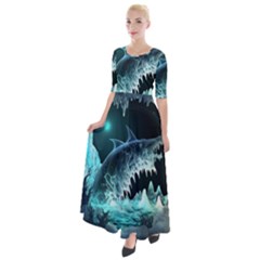 Sculpture Dinosaur Shark Frozen Winter Fantasy Half Sleeves Maxi Dress by Ravend