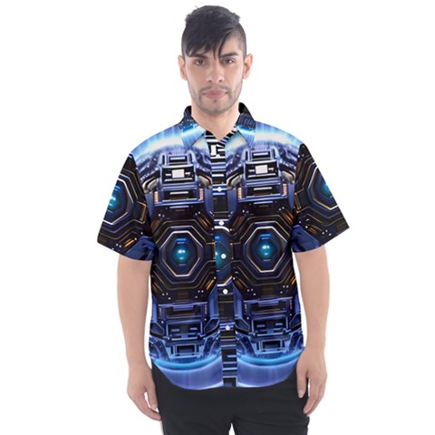 Ai Generated Digital Technology Computer Internet Men s Short Sleeve Shirt by Ravend