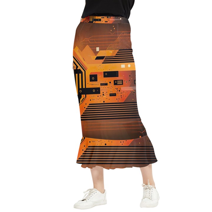 Technology Design Tech Computer Future Business Maxi Fishtail Chiffon Skirt