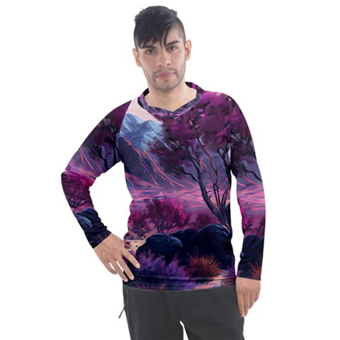 Landscape Landscape Painting Purple Purple Trees Men s Pique Long Sleeve Tee by danenraven