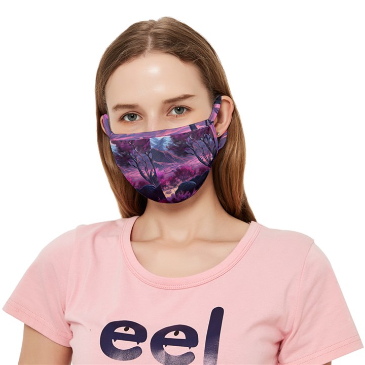 Landscape Landscape Painting Purple Purple Trees Crease Cloth Face Mask (Adult)