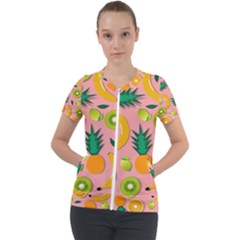 Fruits Tropical Pattern Design Art Short Sleeve Zip Up Jacket by Ravend