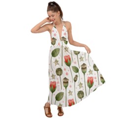 Poppies Red Poppies Red Flowers Backless Maxi Beach Dress by Ravend