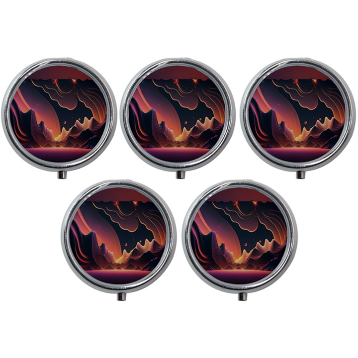 Fire Flame Burn Hot Heat Light Burning Orange Mini Round Pill Box (Pack of 5)