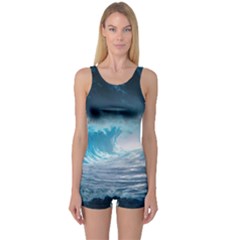 Thunderstorm Storm Tsunami Waves Ocean Sea One Piece Boyleg Swimsuit by Ravend