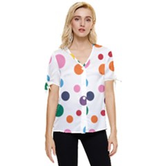 Polka Dot Bow Sleeve Button Up Top by 8989