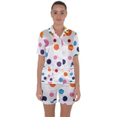 Polka Dot Satin Short Sleeve Pajamas Set by 8989