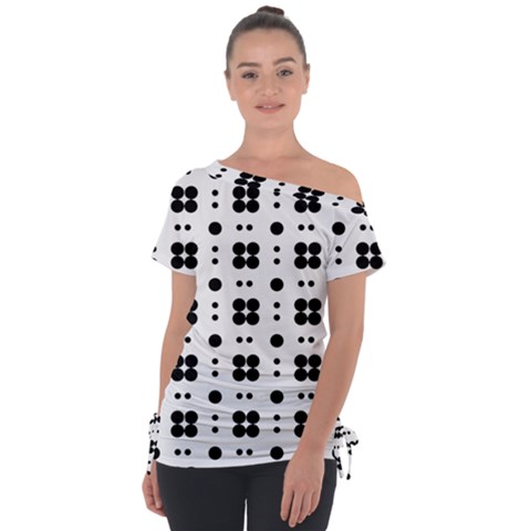 Polka Dot  Svg Off Shoulder Tie-up Tee by 8989