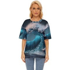 Tsunami Waves Ocean Sea Water Rough Seas Oversized Basic Tee by Ravend