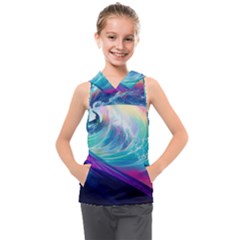 Waves Ocean Sea Tsunami Nautical Nature Water Kids  Sleeveless Hoodie by Ravend