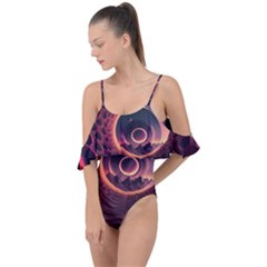 Ai Generated Swirl Space Design Fractal Light 3d Art Drape Piece Swimsuit by Ravend