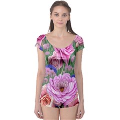 Broken And Budding Watercolor Flowers Boyleg Leotard  by GardenOfOphir