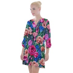 Bright And Brilliant Watercolor Flowers Open Neck Shift Dress by GardenOfOphir