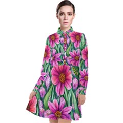 Cheerful And Cheery Blooms Long Sleeve Chiffon Shirt Dress by GardenOfOphir