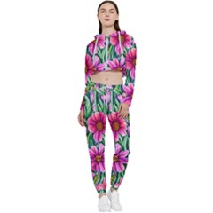 Cheerful And Cheery Blooms Cropped Zip Up Lounge Set by GardenOfOphir