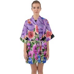 Brittle And Broken Blossoms Half Sleeve Satin Kimono  by GardenOfOphir