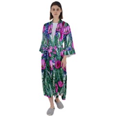 Cherished Watercolor Flowers Maxi Satin Kimono by GardenOfOphir