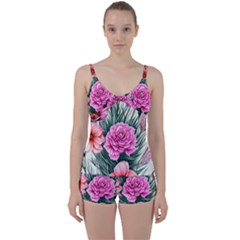 Color-infused Watercolor Flowers Tie Front Two Piece Tankini by GardenOfOphir