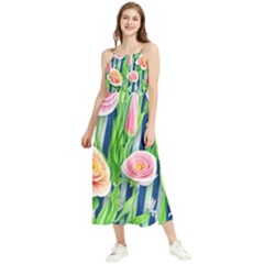 Dazzling Watercolor Flowers Boho Sleeveless Summer Dress by GardenOfOphir