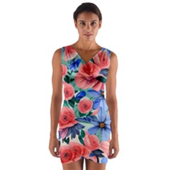 Classy Watercolor Flowers Wrap Front Bodycon Dress by GardenOfOphir