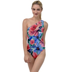 Classy Watercolor Flowers To One Side Swimsuit by GardenOfOphir