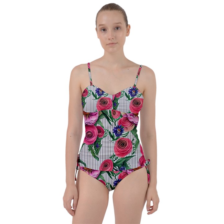 Cheerful Watercolor Flowers Sweetheart Tankini Set