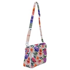 Country-chic Watercolor Flowers Shoulder Bag With Back Zipper by GardenOfOphir