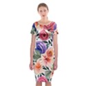 Country-chic Watercolor Flowers Classic Short Sleeve Midi Dress View1