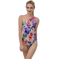 Country-chic Watercolor Flowers To One Side Swimsuit by GardenOfOphir