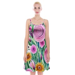 Cheerful And Captivating Watercolor Flowers Spaghetti Strap Velvet Dress by GardenOfOphir