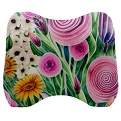 Cheerful And Captivating Watercolor Flowers Velour Head Support Cushion by GardenOfOphir