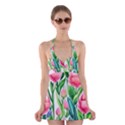 Cheerful And Captivating Watercolor Flowers Halter Dress Swimsuit  View1