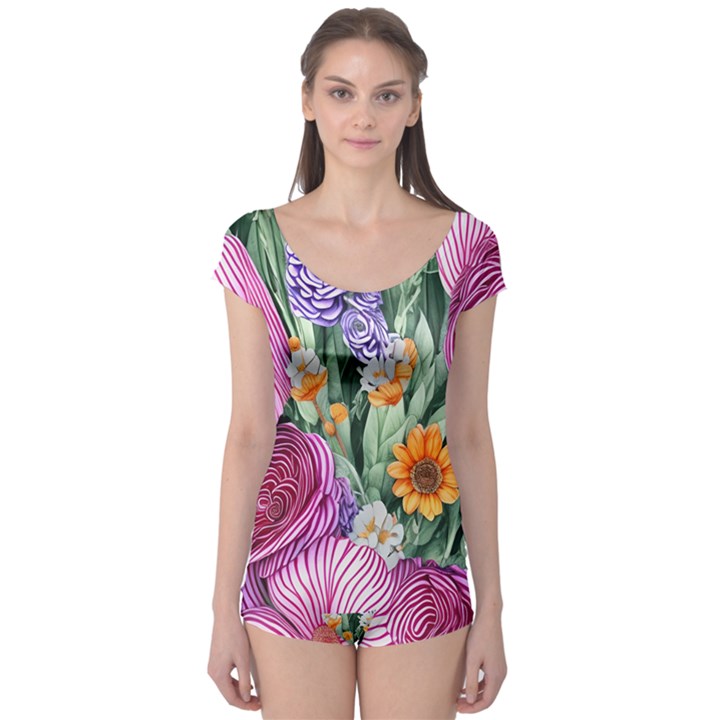 Captivating Watercolor Flowers Boyleg Leotard 