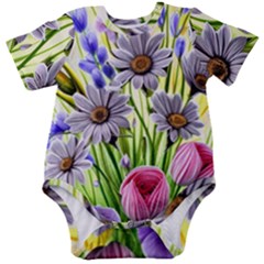 Expressive Watercolor Flowers Botanical Foliage Baby Short Sleeve Bodysuit by GardenOfOphir