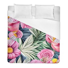 Delightful Watercolor Flowers And Foliage Duvet Cover (full/ Double Size) by GardenOfOphir