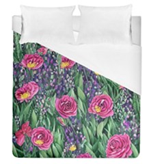 Dazzling Watercolor Flowers And Foliage Duvet Cover (queen Size) by GardenOfOphir