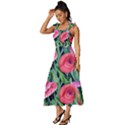 Boho Retropical Flowers Tie-Strap Tiered Midi Chiffon Dress View2