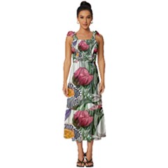 Watercolor Tropical Flowers Tie-strap Tiered Midi Chiffon Dress by GardenOfOphir