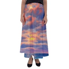 Serene Sunset Over Beach Flared Maxi Skirt by GardenOfOphir