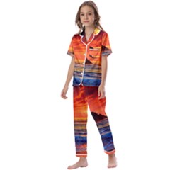 Reflecting Sunset Over Beach Kids  Satin Short Sleeve Pajamas Set by GardenOfOphir