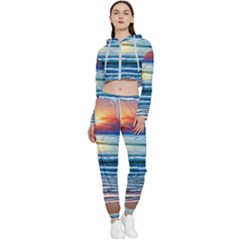 Sunset Beach Waves Cropped Zip Up Lounge Set by GardenOfOphir